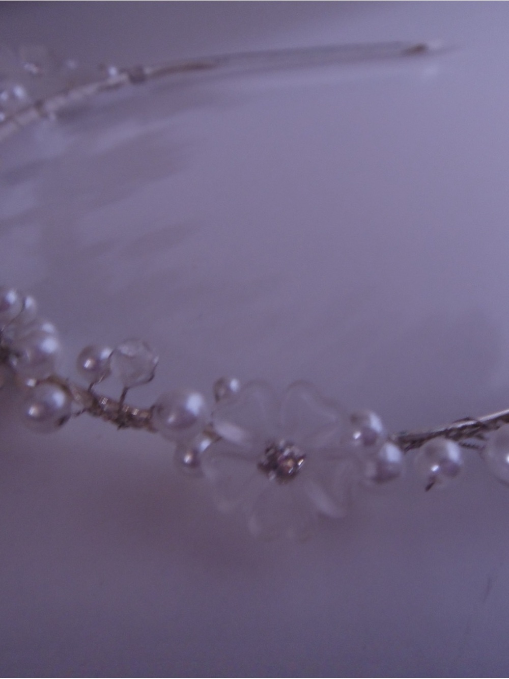 Pearl & Flower Wire Headband in White